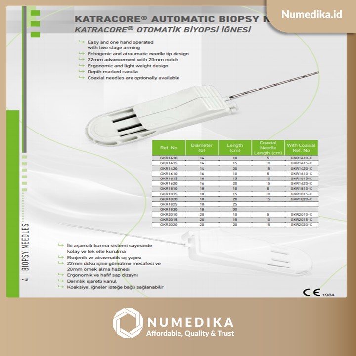 Katracore Disposable Automatic Biopsy Needle Geotek, Diameter 16G, Length 15 Cm